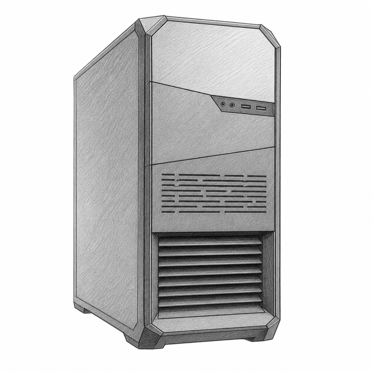 Pencil drawing of a large workstation