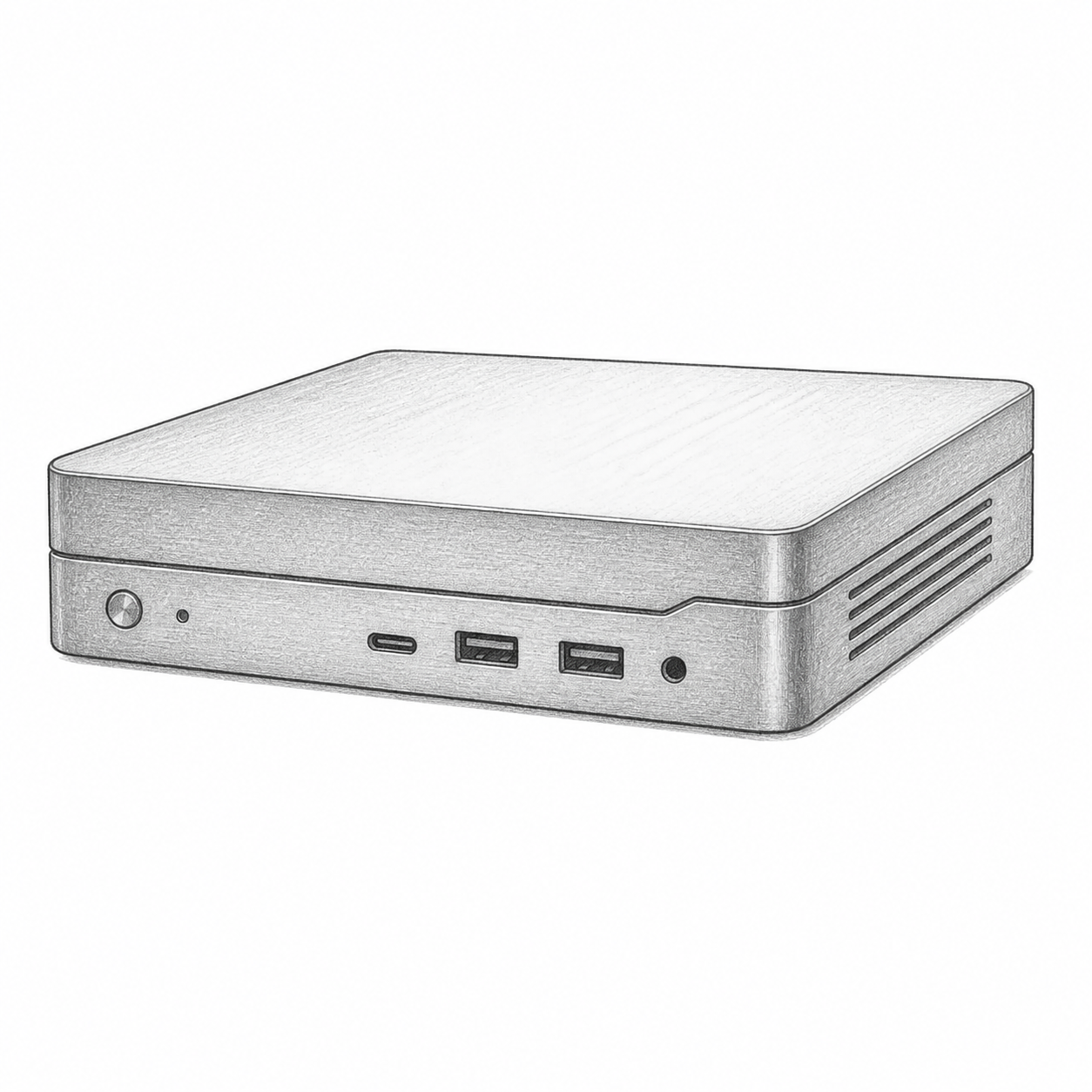 Pencil drawing of a compact workstation